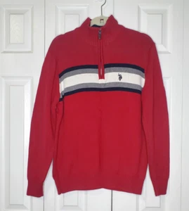U.S. Polo Assn. 1/4 Zip Red Sweater Mens Large Pony Logo Classic Preppy - Picture 1 of 8