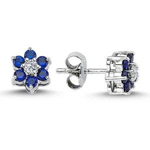 Diamant Saphir Gänseblümchen Ohrringe 14 Karat 585 er Weißgold S20005 - Bild 1 von 3