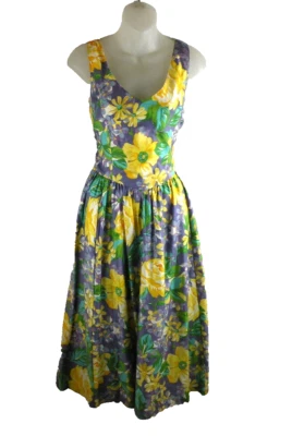 Malia Honolulu Vintage Floral Dress 1960s Fit & Flare Sundress Mod Size 14 - Image 1 of 4