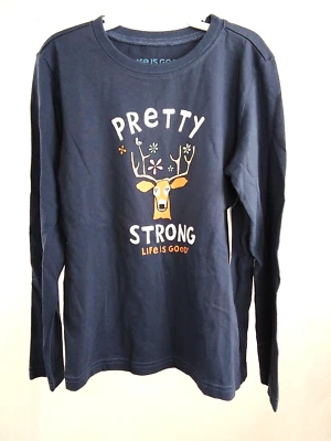 Camiseta trituradora Life is Good Kid manga larga bastante fuerte ciervo azul mediana 65630 Foto 1 de 4