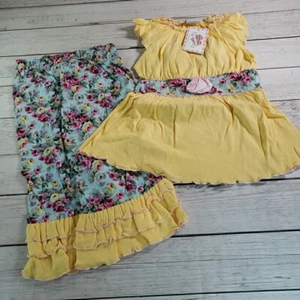 Ann Loren Girls 2 Piece Outfit 7-8 Yellow Floral Tunic Shorts Sunday Church Set - Picture 1 of 9