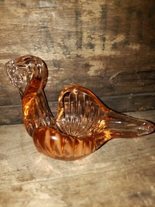 Art Glass Swan Sculpture Figurine Trinket Dish Bowl Pink/Pink-ish - Picture 1 of 12
