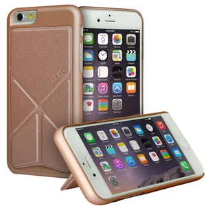 iPhone 6 & 6 Plus Hülle Hart Leder Schutzhülle Faltbar Ständer Rosegold - Bild 1 von 3