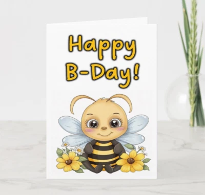 Happy B-day Birthday Card - 5.5" x 8.5" Greeting Card with Writing Space Inside - Image 1 of 4