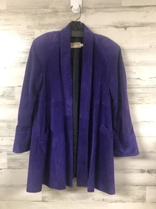 Damen Vintage Lotus lila Leder Wildleder Jacke Medium vorne offen zeitlos schick Retro - Bild 1 von 11