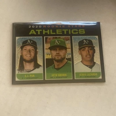 2020 Topps Heritage AJ Puk + Seth Brown + Jesus Luzardo Rookie Chrome #416/999 - Image 1 of 2