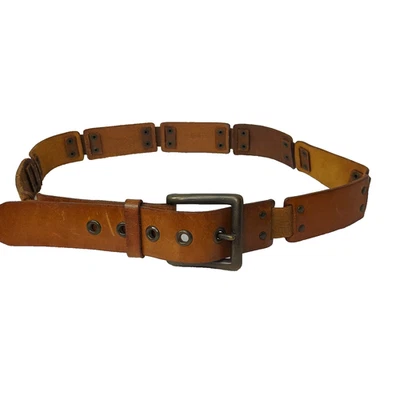 Fossil Leather Belt Mens Large Distressed Brown Segmented Riveted 1.5" x 41" In - image 1 of 4