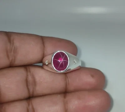 Red Lindy Star Ruby Ring Solid 925 Sterling Silver Handmade Men's Ruby Ring - Image 1 of 4