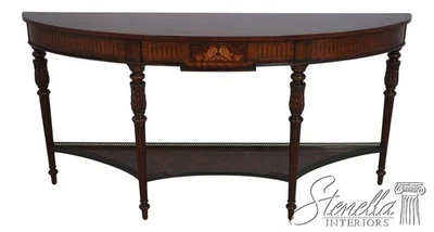 L70799: Mesa consola THEODORE ALEXANDER estilo regencia con incrustaciones de 2 niveles Demi Lune Foto 1 de 4