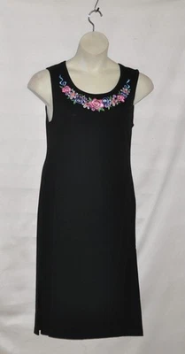Bob Mackie Floral Embroidered Sweater Knit Dress Size S Black - Image 1 of 3