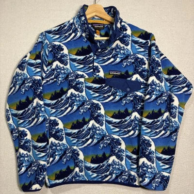 Pullover polar Patagonia Synchilla para hombre XS azul Hokusai blanco gran ola AOP Foto 1 de 4