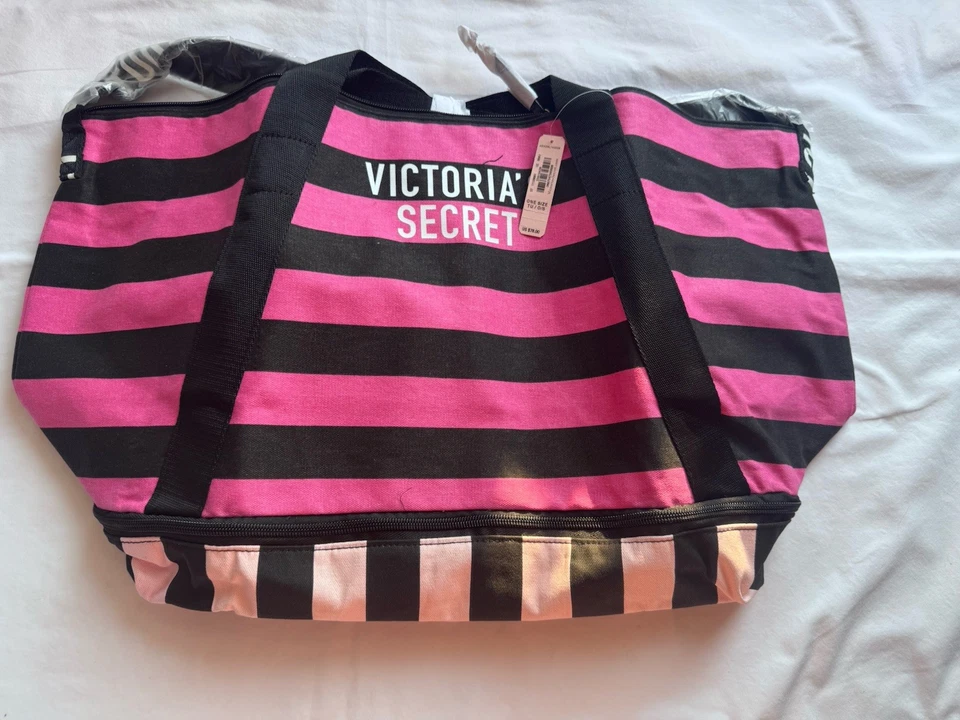 Victoria's Secret 2018 Logo Striped Weekender Getaway Large Tote Bag