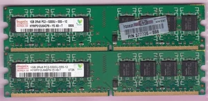 2GB 2x1GB PC2-5300 DDR2-667 HYNIX HYMP512U64CP8-Y5 AB-T MEMORY KIT HP 377726-888 - Picture 1 of 3