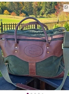 Bolso Orvis de cuero de lona verde y marrón Foto 1 de 4