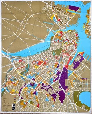 1965 BOSTON MASSACHUSETTS Map CHARLESTOWN - NORTH END - BACK BAY (40x32) - Image 1 of 4