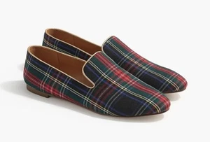 NWB J Crew BL568 Size 7.5M Stewart Tartan Plaid Shoes Loafers Flats Red Black - Picture 1 of 5