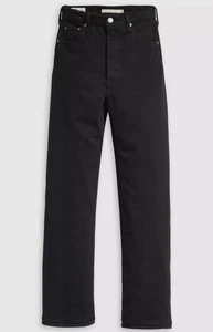 Levi's RIBCAGE Straight BLACK Ankle Denim Jeans Womens W24 x L29 Button RRP £110 - Picture 1 of 7