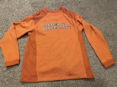 HARLEY DAVIDSON Wool Acrylic Jumper Sweater Men Size M Crew Neck Orange - Image 1 of 4