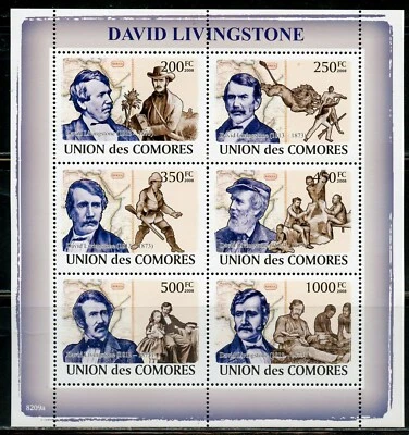 COMOROS DAVID LIVINGSTONE MINIATURE SHEET & SOUVENIR SHEET MINT NEVER HINGED - Image 1 of 2