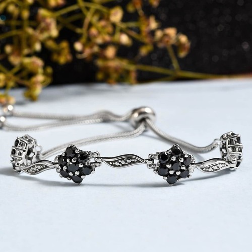 VALENTINO Bracciale Tennis Donna Taglio Rotondo Naturale Spinello Nero 11.Ct in Argento Sterling