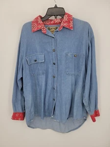 Express Campagnia Internationale Hemd Damen Large Denim Bandana Kragen Vintage - Bild 1 von 9