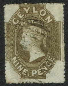 Ceylon 1861 9d Deep Brown SG 33 Rough Perf Very Fine Used Cat. £130.00 - Picture 1 of 1
