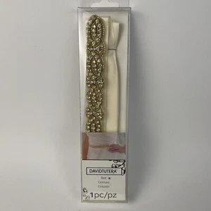 Vintage David Tutera Gold & White Rhinestone Belt 1 Piece - Picture 1 of 6