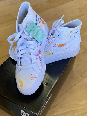 DC Shoes Manual Hi TXSE White / Paint Splatter Trainers Hi Top Art Sneakers  6 - Image 1 of 4
