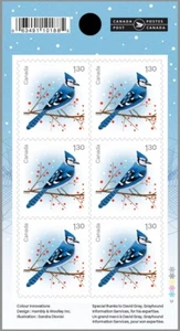 BLUE JAY = CHRISTMAS BIRDS = $1.30 USA rate Booklet of 6 stamps MNH Canada 2022 - Picture 1 of 3