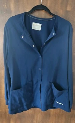 Skechers Navy Blue Size Large Medical Lab Coat 2 Pockets Lightweight Ribbed Cuff - Image 1 of 4