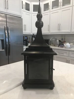 Linda Dano QVC suporte de vela de metal lanterna painéis de vidro bronze interno externo - Imagem 1 de 4