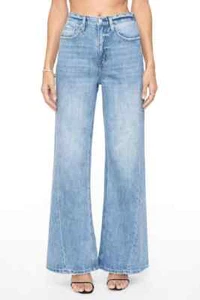 NEW PISTOLA JEANS RUBY HIGH RISE PALAZZO OTHELLO BLUE DENIM POCKETS SIZE 32 - Picture 1 of 5
