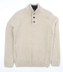 M&Co Mens Beige Collared Polyester Blend Jumper Size S Long Sleeve - Picture 1 of 10