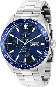 New silver Invicta Aviator 45mm Blue Dail Quartz 100M Classic Men's Watch - Picture 1 of 2