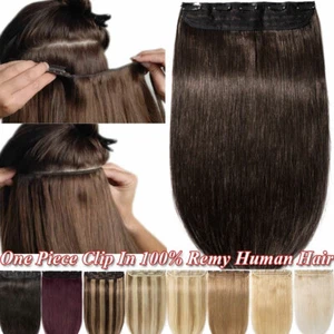 100G Thick Human Hair Extensions Clip In Real Remy One Piece Weft 3/4 Full Head - Picture 1 of 61