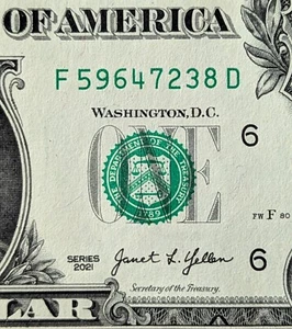 Billete de $1 2021 serie elegante, escalera mixta dispersa completa 2 a 9, F 59647238 D - Imagen 1 de 3