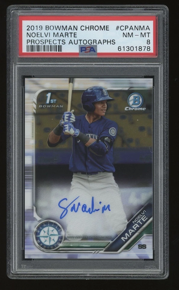 2019 BOWMAN CHROME NOELVI MARTE PROSPECTS AUTOGRAPH PSA 8 - Reds AUTO - Image 1 of 1