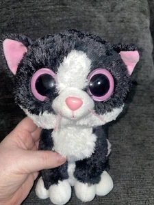 Ty Beanie Boo Pepper Plush 9" Kitty Purple Tag Solid Eyes Black White Cat 2013 - Picture 1 of 6