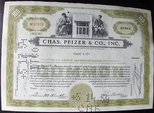 Stock certificate Chas. Pfizer & Co.. Inc Payee BACHE & Co, 1954 - Picture 1 of 2