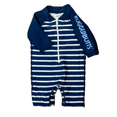 Traje de baño resistente Butts 0-3 meses bebé niño protector contra erupciones manga larga pantalones cortos cremallera azul Foto 1 de 4