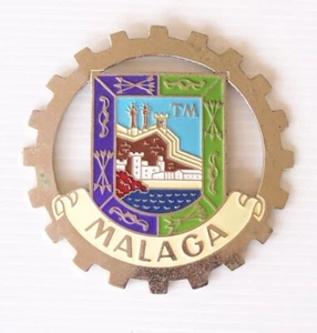 RARE VINTAGE MALAGA SPAIN CREST METAL ENAMEL GRILLE CAR TRUCK BAR BADGE - Picture 1 of 3