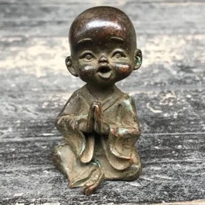 Rare Chinese old Solid Brass Kid Monk Buddha Statue Zen table decoration - Picture 1 of 9
