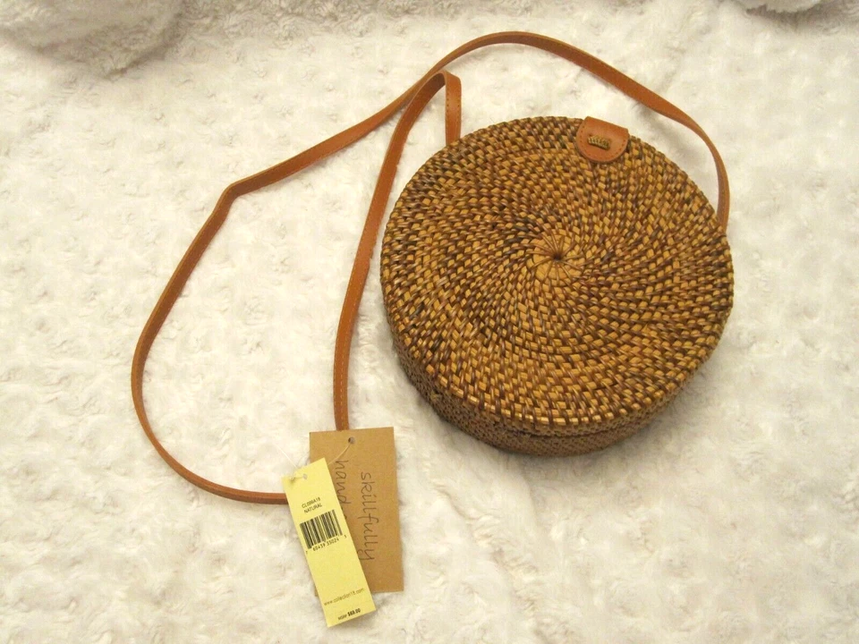 Collection 18 Rattan Round Crossbody Bag Natural Handwoven Spring Fall Purse