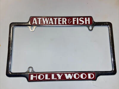 Desoto Hollywood Dealer License Plate Frame Metal Embossed ATWATER FISH TAG Rare - Image 1 of 4