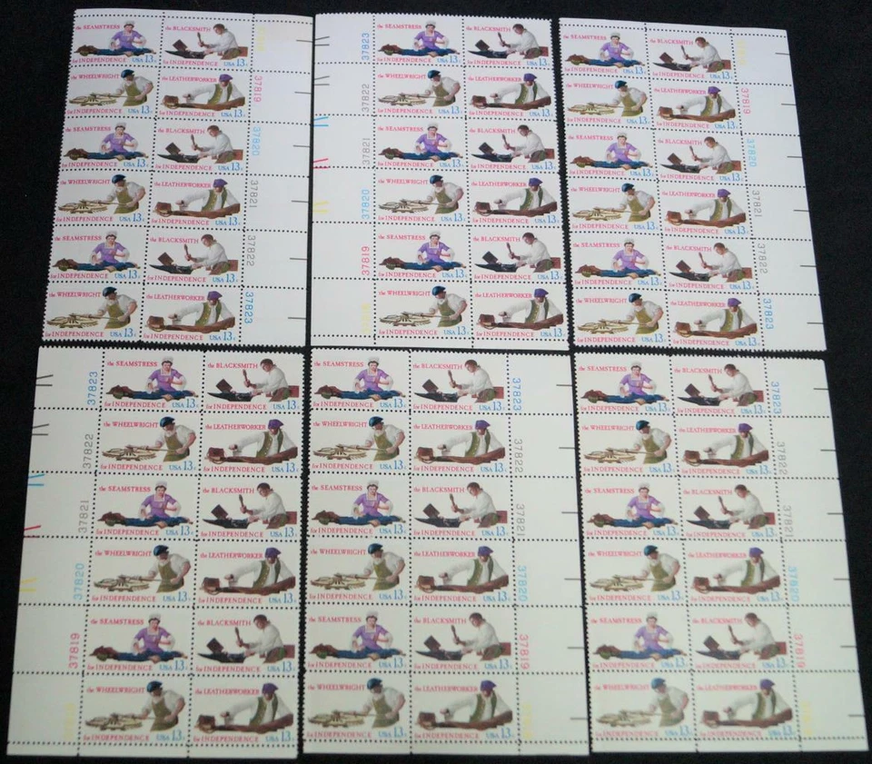 6 BLOCKS (72) 13 CENT U.S. POSTAGE STAMPS 1977 SKILLED HANDS SERIES INDEPENDENCE - Image 1 of 1