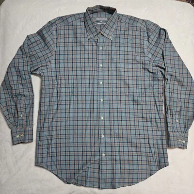 Hickey Freeman Shirt Mens Large Teal Long Sleeve Southwest Plaid Button Italy - Image 1 of 4
