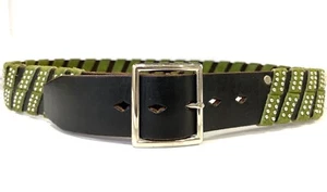 Authentic JOED- 100% Leather Black Belt, Size 36. Green Studded Suede Overlay - Picture 1 of 15