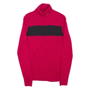 LAUREN RALPH LAUREN Womens Jumper Red Colourblock Roll Neck Chunky Knit S - Picture 1 of 6
