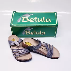 NEW BIRKENSTOCK Betula Iris Women's 37/6 Strappy Sandals Gray Snakeskin Pattern - Picture 1 of 16