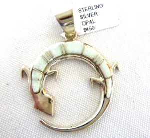 NEW Navajo Adlina Lee Opal Lizard/Gecko Pendant 925 Sterling Silver 1.75 In - Picture 1 of 3